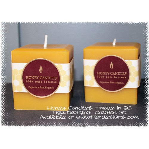 Pure Beeswax 3" Square Pillar - Honey Candles | made in Kaslo BC